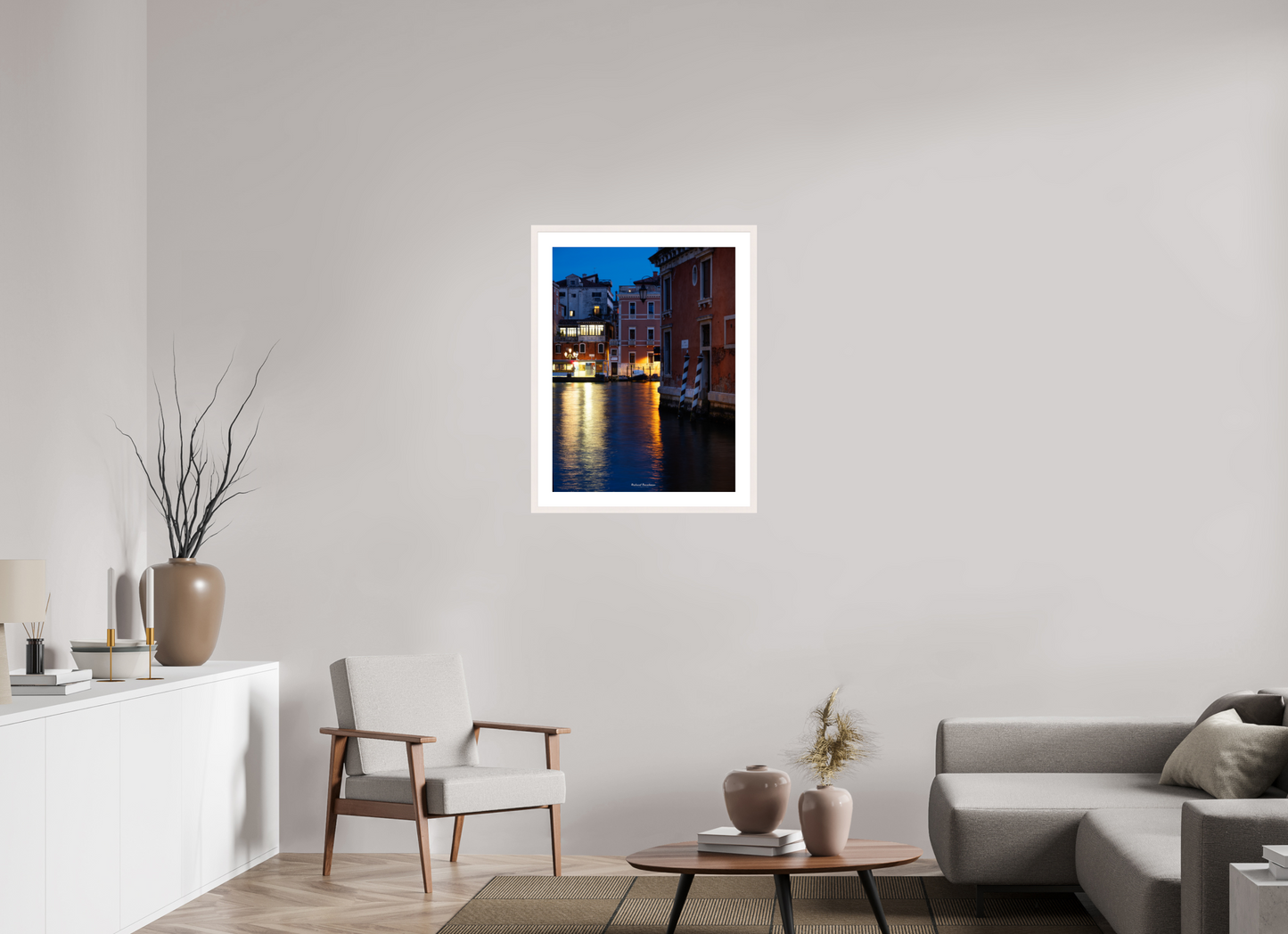 60 x 80 cm, Tirage Fine Art 30×40 cm — Passe-partout — Cadre Venise de Nuit : Ambiance Poétique sur les Canaux Illuminés