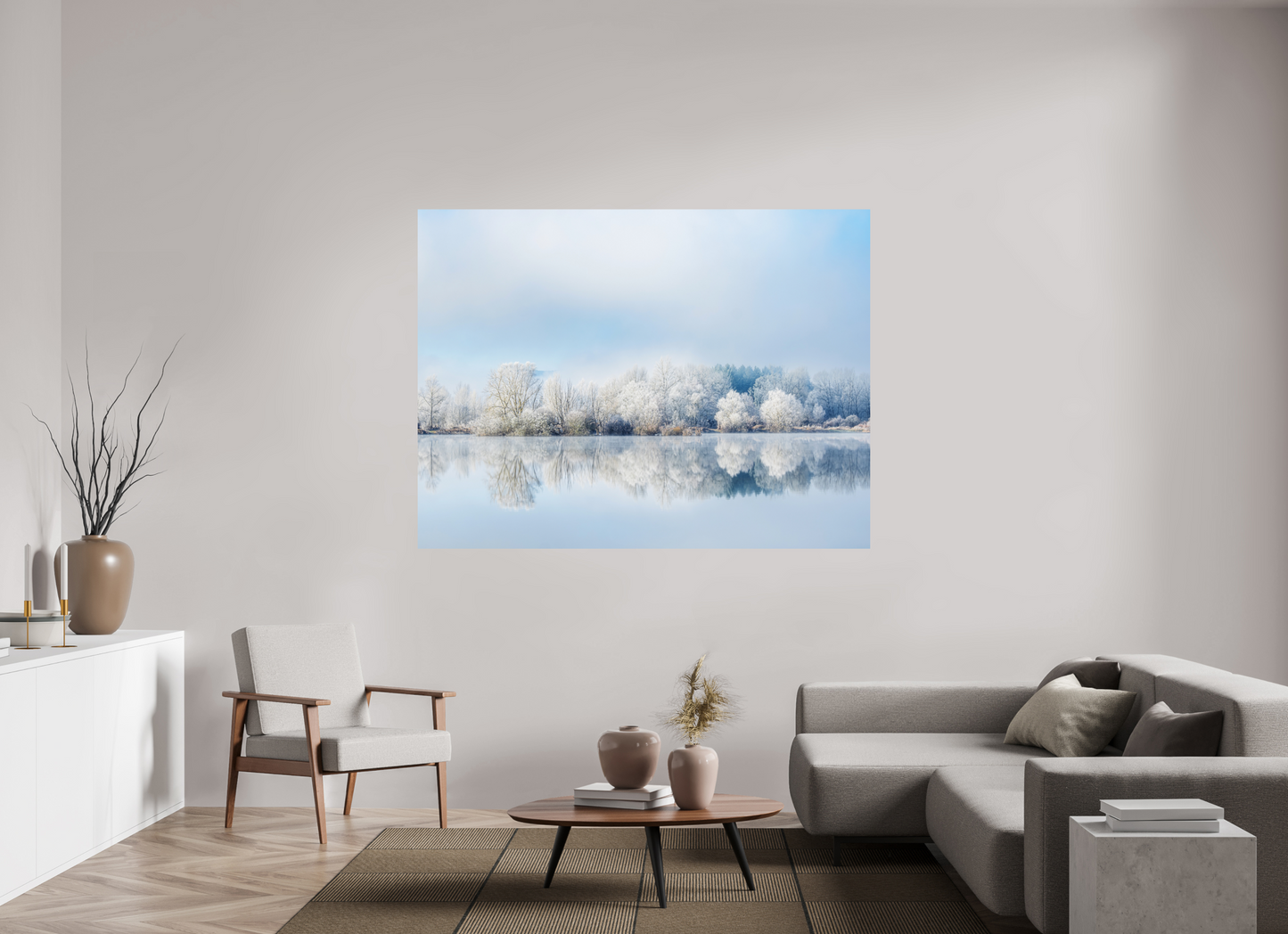 180 x 135 cm, Impression directe couleur ou noir et blanc sur plaque d'aluminium (Solidité-Durabilité) Miroir, si beau miroir Photographie paysage d’hiver serein en couleur