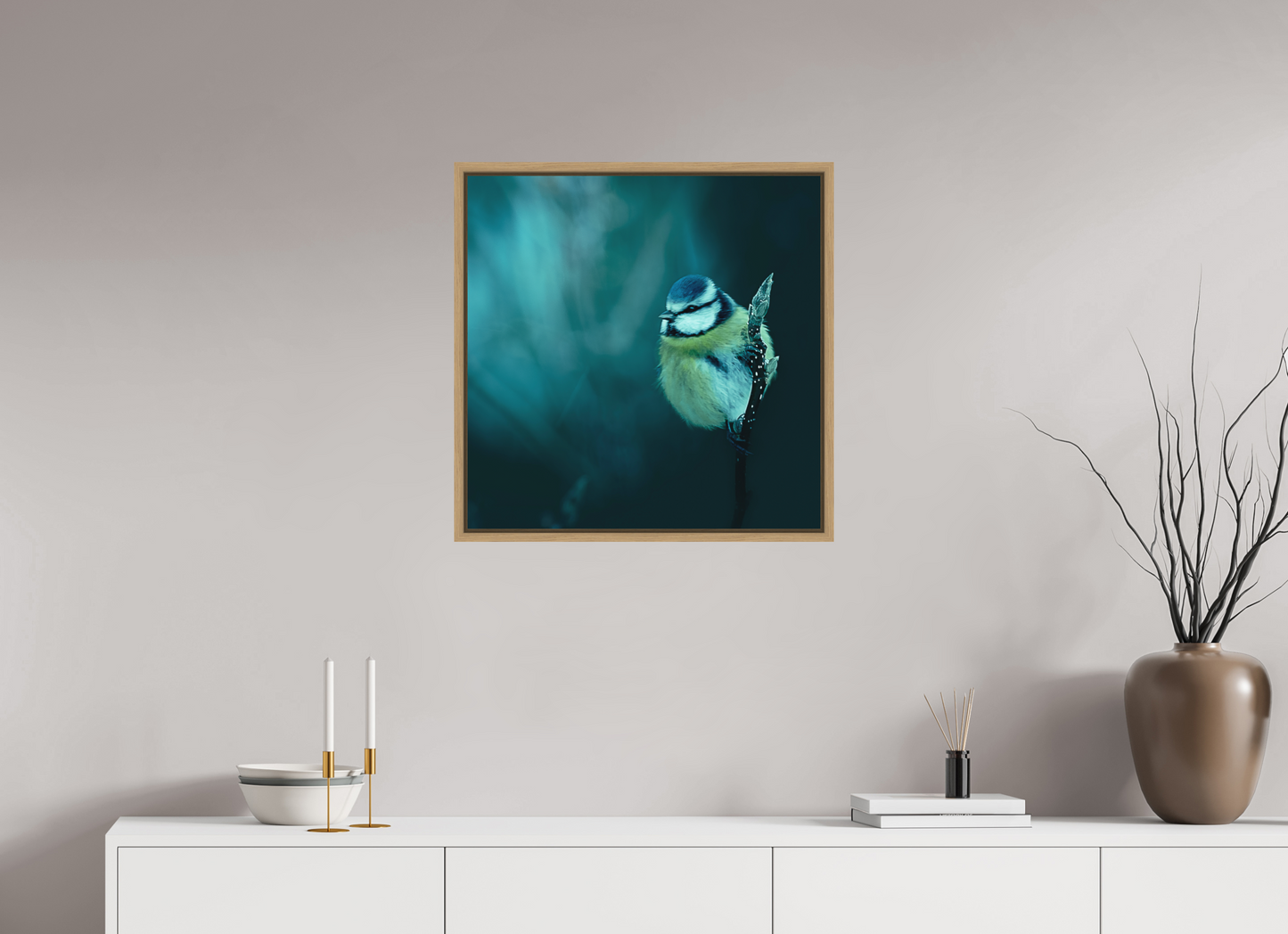 60 x 60 cm, Impression sur support rigide (Forex) avec cadre élégant type “caisse américaine” La belle bleue