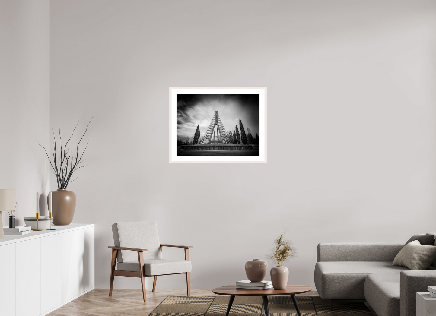 80 x 60 cm, Tirage Fine Art 30×40 cm — Passe-partout — Cadre Verticalité Photographie d'architecture fine art en noir et blanc