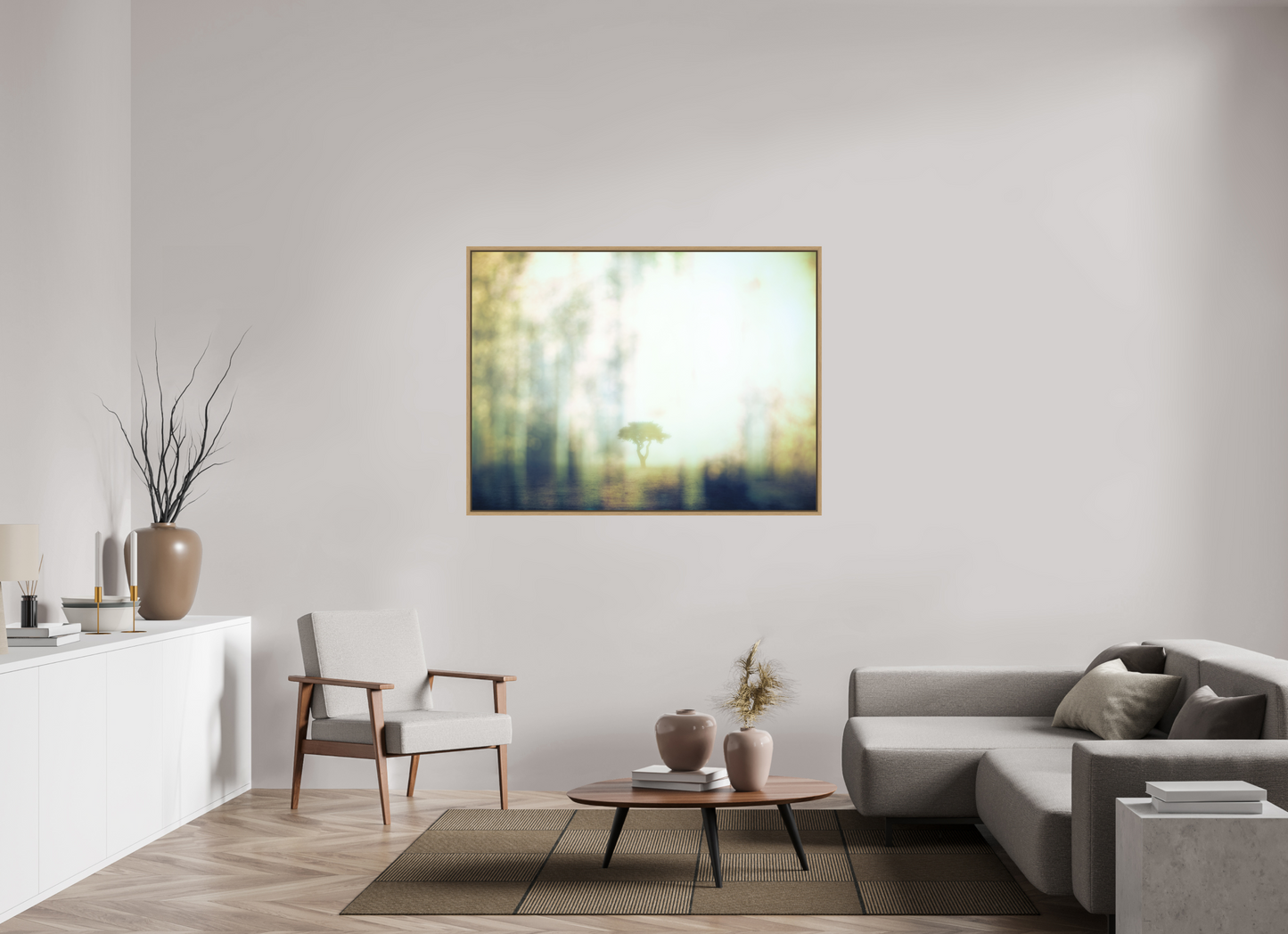 140 x 105 cm, Impression sur support rigide (Forex) avec cadre élégant type “caisse américaine” Seul, là-bas