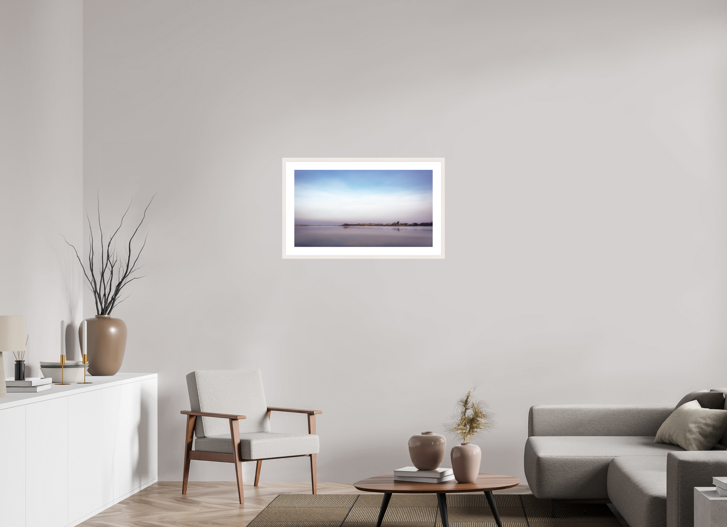 80 x 45 cm, Tirage Fine Art 30×40 cm — Passe-partout — Cadre Aube pastel sur le littoral breton