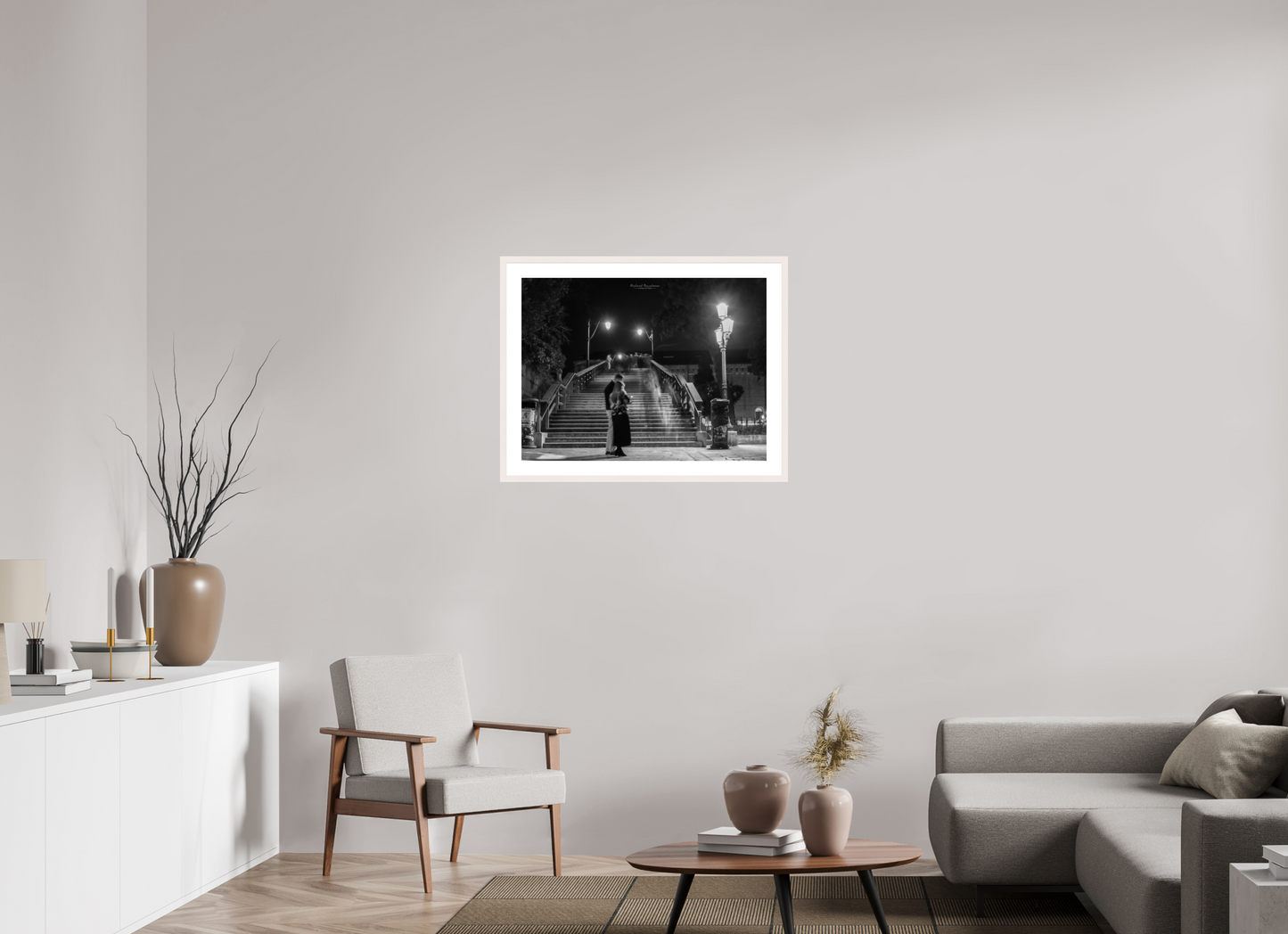 80 x 60 cm, Tirage Fine Art 30×40 cm — Passe-partout — Cadre Les amoureux du Pont de l’Accademia à Venise : lumière douce sur le Grand Canal